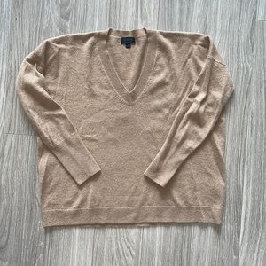 J. Crew Camel Oversized V-Neck Cashmere Sweater, size XS